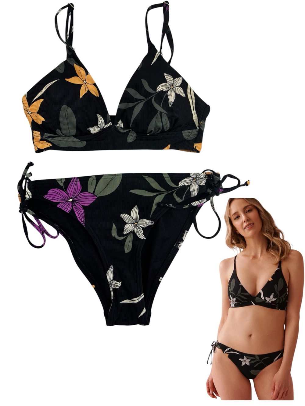 Aqua La Vie En Rose Womens 2 Piece Bikini Floral Print Tropical Nights Size XS